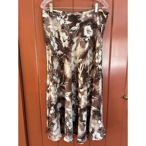 Kasper Brown Cream Floral Midi Skirt Size 14 Watercolor Print A-Line Career